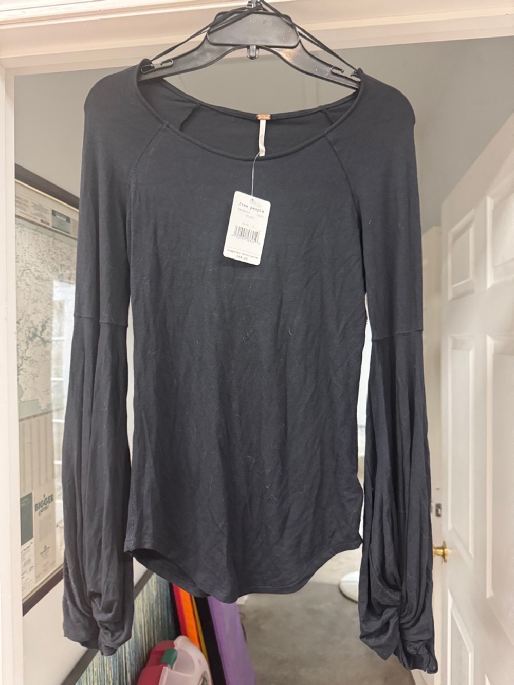 Free People Black Long-Sleeve Scoop Neck Tee